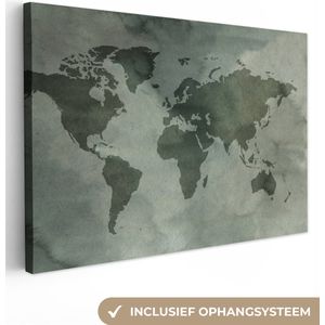 Canvas Wereldkaart - 30x20 - Wanddecoratie Wereldkaart - Waterverf - Grijs