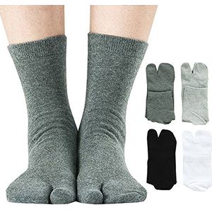 3 paar - Sokken Set - Wit - Zwart - Grijs - Unisex - Grote Teen Sok Dames 36/42 - Big Toe Sock - Teen sokken - Unisex - Maat One size