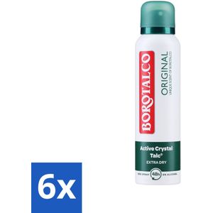 Borotalco - Deodorant Spray - Original - Active Crystal Talc - 0% Alcohol - 150 ml - Voordeelverpakking - 6 stuks