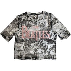 The Beatles - All Over Print & Drop T Logo Crop top - XS - Zwart/Wit