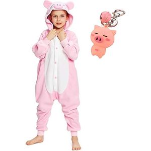 Onesie varken dierenpak kostuum jumpsuit pyjama kinderen - 140-146 (140) + tas/sleutelhanger verkleedkleding