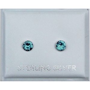 Zilveren oorstekers blauw met geboortesteen maart - Aquamarijn