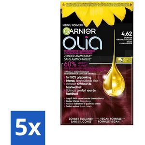 5 x Garnier - Olia 4.62 - Haarkleuring - Donker Granaatrood - Zonder Ammoniak - Permanente Kleur - Haarkleuring - Permanent - Donker Rood - Grijsdekking - Zonder Ammoniak