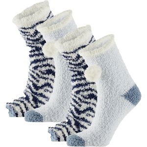 Apollo Kindersokken - 2 pack - blauw/wit - maat 36/41 - pluche - warm