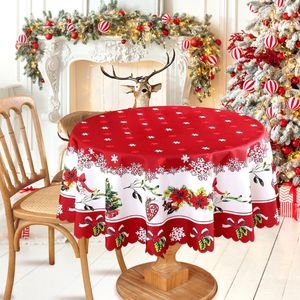 Kersttafelkleed - Rond - 150 cm - Sneeuwvlok Kerstman Tafelkleed - Waterdicht