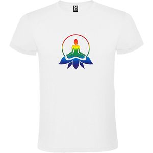Wit T shirt met print van ""Boeddha in cirkel op lotusbloem "" print multicolour size XXXL