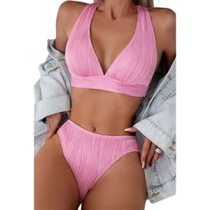 Diepe V-hals Bikini set PINK JoJo - Roze - Sexy strandkleding - Badpak voor haar