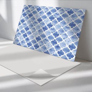Wallfluent Vinyl Wandpaneel - Marokkaans stijlpatroon Zelfklevend Wandpaneel - 100 cm x 50 cm - Blauw PVC wandpaneel - Set van 1 - Rechthoekig Wandbekleding Vinyl - Patroon Wandpaneel - PVC Muurpaneel - Wandpaneel Keuken en Badkamer