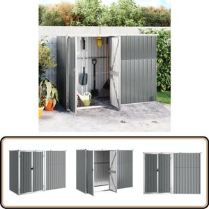 vidaXL Tuinschuur 225x89x161 cm staal grijs Tuinhuisje - Tuinschuur - Opslagruimte - Buitenschuur - Houten Schuur