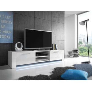 RTV 9 staand TV-meubel + LED, woonkamermeubel, kast met planken, wit glans / wit mat, Maxi Maja