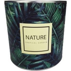 Kaars met tekst ''Nature tropical garden'' - Groen - Ø 12 x h 12 cm