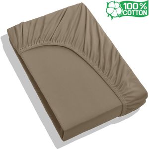 Hoeslaken 100% Katoen - Zacht Katoenen Hoeslaken - Taupe - 90x200 cm - 35 cm Hoge Hoek - Perfecte Pasvorm - Heerlijk Zacht - katoenen Hoeslaken 90x200 - Taupe - Antibacteriëel - matrasbeschermer - matrasvernieuwer