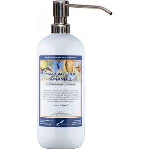 Massageolie Amandelolie 1 liter met zilveren pomp - 100% natuurlijk - biologisch en koud geperst