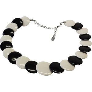 Behave - Statement Ketting - Acryl Beige-Zwart – 42 cm + 7 cm Verlengketting – Lichtgewicht & Modern Design – Nikkelvrij