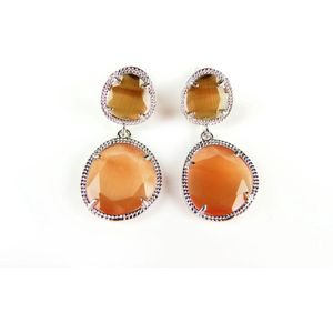 Zilveren oorringen oorbellen Model Vongole gezet met oranje en bruine stenen