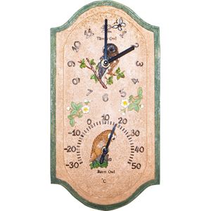 St. Helens Home & Garden Uil Design Wandklok – Inclusief Thermometer – Weerbestendig Polyresin – 38 × 20 × 4,7 cm