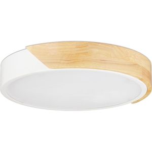 Relaxdays plafondlamp led - plafonnière rond - 30 cm - hout & metaal - woonkamerlamp - wit