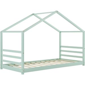 In And OutdoorMatch Kinderbed Dave - Grenen - Huisbed - En Bedbodem - 90x200 - Mint - Voor meisjes - Voor jongens - Voor kinderen