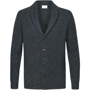 Profuomo - Vest - Blauw - Gebreid Wol - Hoge Hals en Knopen
