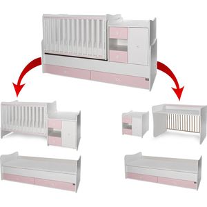 Lorelli Minimax Combi Ledikant 60x120 cm 5 in 1 met schommel functie - transformeerbare naar 1 persoons bed  Pink