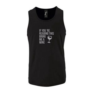 Zwarte Tanktop sportshirt met ""If you're reading this bring me a Wine "" Print Zilver Size L