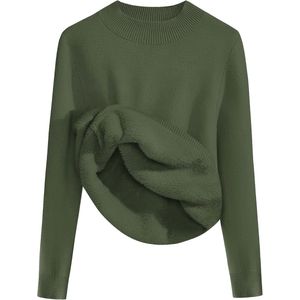 Damestrui Fleece Gebreid met Lange Mouwen, Slim Fit, Basis Thermogebreid Shirt met Opstaande Kraag voor Winter