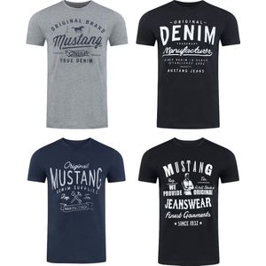 Mustang Heren T-Shirt 4-pack Mustang heren-T-shirt regular fit Veelkleurig M Ronde Hals Volwassenen Opdruk Print Shirts