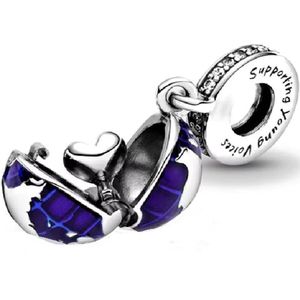 Zilveren Wereldbol Bedel - Blauwe Aarde- Bedelarmband - Romystones