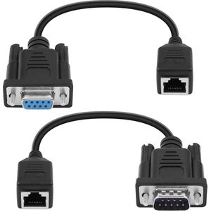 Seriële Adapter RS232 DB9 naar RJ45 – DB9 9-Pins Seriële Connector (Vrouwelijk & Mannelijk) naar RJ45 Vrouwelijk Cat5/6 Extension Kabel voor LAN Console Ethernet – 1 Paar