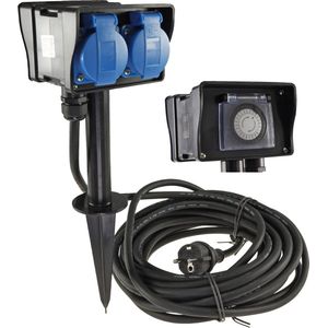ChilliTec - Tuinstopcontact - Zwart - Met Grondpin - 2 Geaarde Stopcontacten - IP44 Waterdicht - 2m Kabel