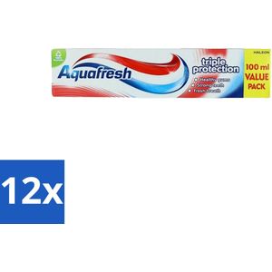 12 x Aquafresh - Tandpasta - Triple Protection - Sterke Tanden & Gezond Tandvlees - 100 ml - Tandpasta - Tanden Beschermen - Tandplak Verwijderen - Gaatjes Voorkomen - Gezond Tandvlees