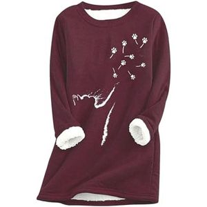 Vrouwelijke Fleece Wintertrui met Kattenpatroon – Casual Oversized Ronde Hals Sweatshirt