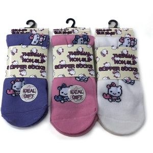 3 paar kindersokken - meisjes - poesjes - roze wit en paars - maat 23-26 - anti slip