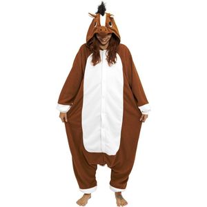 KIMU Onesie Paard Pakje - Maat 116-122 - Paardenpak Kostuum Bruin Pak - Peuter Boxpakje Zacht Fleece Huispak Jumpsuit Pyjama Jongen Meisje Festival