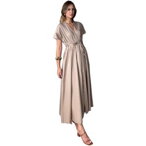 Trendyol Khaki Midi-Jurk Met Strikceintuur En Gedetailleerde Print Van Poplinstof Twoss25El00925