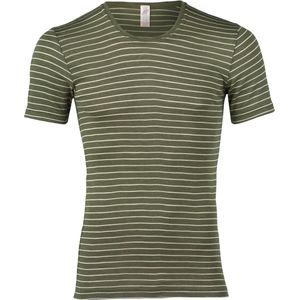 Engel Natur Heren T-shirt Zijde - Bio Merino Wol GOTS Olijfgroen Gestreept 46/48(M)