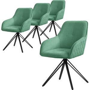 ML-Design eetkamerstoelen draaibaar set van 4, textiel geweven stof, groen, woonkamerstoel met armleuning/rugleuning, 360° draaibare stoel, gestoffeerde stoel met metalen poten, ergonomische fauteuil