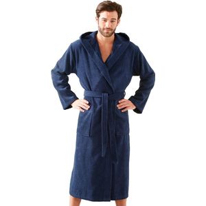 badjas heren met capuchon van badstof in grijs