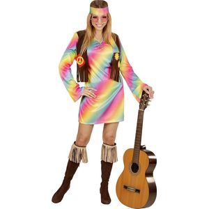 Widmann - Hippie Kostuum - Comeback Hippie Dame Kostuum - Multicolor - XL - Carnavalskleding - Verkleedkleding