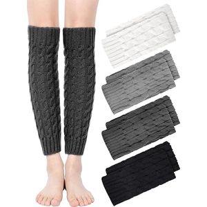 Gebreide leggings voor dames - middellang - warme winterleggings - verpakking van 4 paar - kabelgebreid - gehaakte laarzensokken - dikke slouchy sokken - achtvormige leggings - winddicht en warm - geschikt voor leggings en laarzen - 4 kleuren