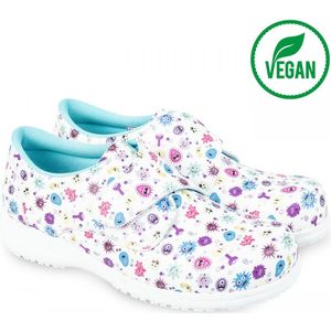 Vegan Leren Klompen - Klittenband- Virus Print - 41 Medische Klompen - Werkklompen - Klompen Dames - Medische Schoenen - Anti-Slip - 100% Vegan