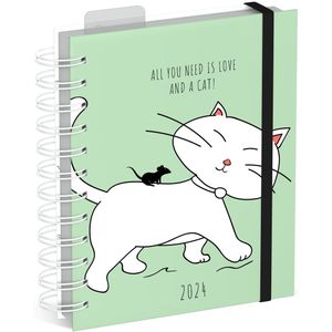 Lannoo Graphics - Diary DIY 2024 - Agenda 2024 - Do It Yourself - Wire-O - CATS - Love and Cat - 7d/2p - 4Talig - 140 x 165 mm