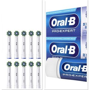 Oral-B Cross Action Pro - Opzetborstels - 10 Stuks - + Oral-B Pro-Expert - Tandpasta 4x75ml
