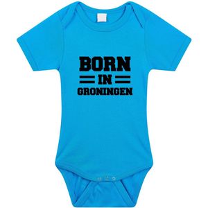 Born in Groningen tekst baby rompertje blauw jongs - Kraamcadeau - Groningen geboren cadeau 80