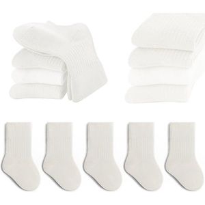 5 paar - sokken - babysokjes - kindersokken - zachte katoenen sokken - elastische babysokken in effen kleuren - voor kinderen , jongens , meisjes - wit - M - Geschikt voor kinderen van 1-3 jaar
