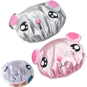 2 stuks Douchekapje Kind - douchekappen voor kinderen - kinderdouchekap - Dubbellaagse douchemuts - Peuter - Shower Cap - Douchekap -Waterafstotend - Roze - grijs