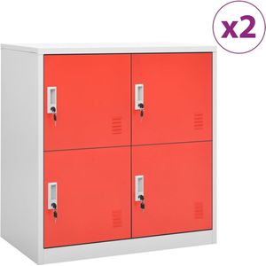 vidaXL Lockerkasten - 2 stuks - Staal - Lichtgrijs/Rood Locker Kast - Opslagkast - Schoolmeubilair - Kantoor Meubel - Metalen Kast