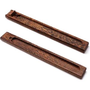 Houten wierookstokjes houders - 2 stuks - bamboe - brander asvanger - meditatie yoga - binnen buiten - wengé hout
