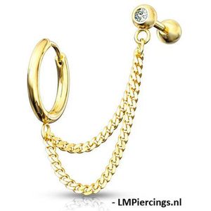 Piercing dubbele ketting met oorbel ring gold plated