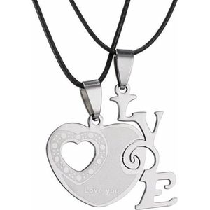 Fako Bijoux® - Vriendschapsketting - BFF Ketting - RVS - Hart Love You